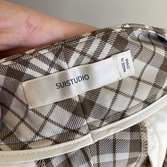 SUISTUDIO Lane Check High Waist Wide Leg Wool Trousers 2 - Picture 5 of 10